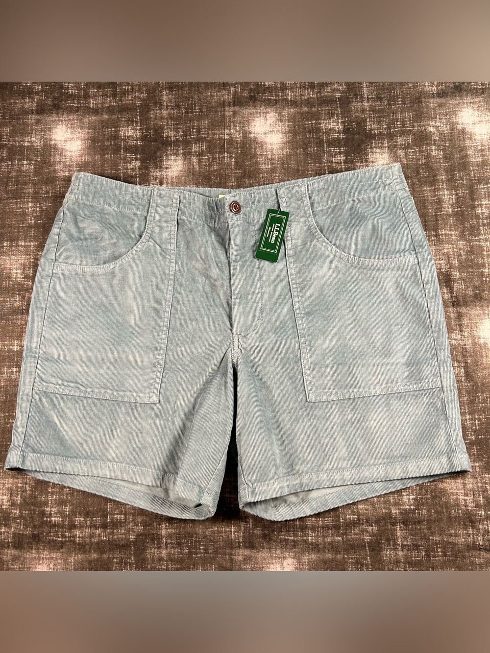 $69 NWT L.L. Bean BeanFlex Corduroy Shorts Mens 38x7 Cadet Blue Stretch Cotton